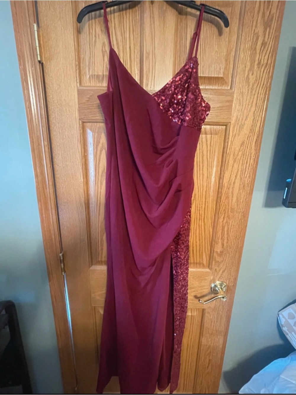 Ever Pretty One-Shoulder Burgundy Sequin Draped Evening Gown